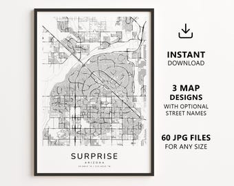 Surprise, Arizona Map Printable – Digital Download City Map, Minimalist Street Map Wall Art