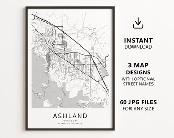 Ashland, Oregon Map Printable – Digital Download City Map, Minimalist Street Map Wall Art