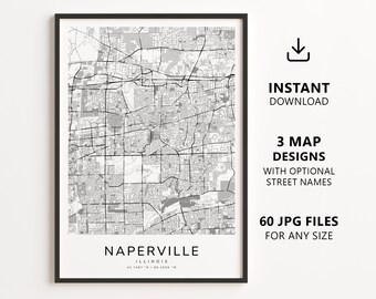 Naperville, Illinois Map Printable – Digital Download City Map Wall Art, Minimalist Street Map Poster