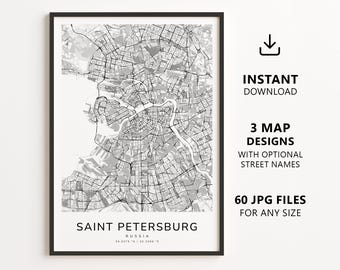 Saint Petersburg, Russia Map Printable – Digital Download City Map Wall Art, Minimalist Street Map Poster