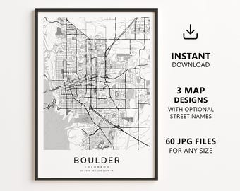 Boulder, Colorado Map Printable – Digital Download City Map Wall Art, Minimalist Street Map Poster