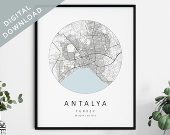 Antalya Map Print | Map Of Antalya | Antalya Turkey City Map Art | Antalya Poster | Antalya Print DIGITAL DOWNLOAD | Antalya Wall Art