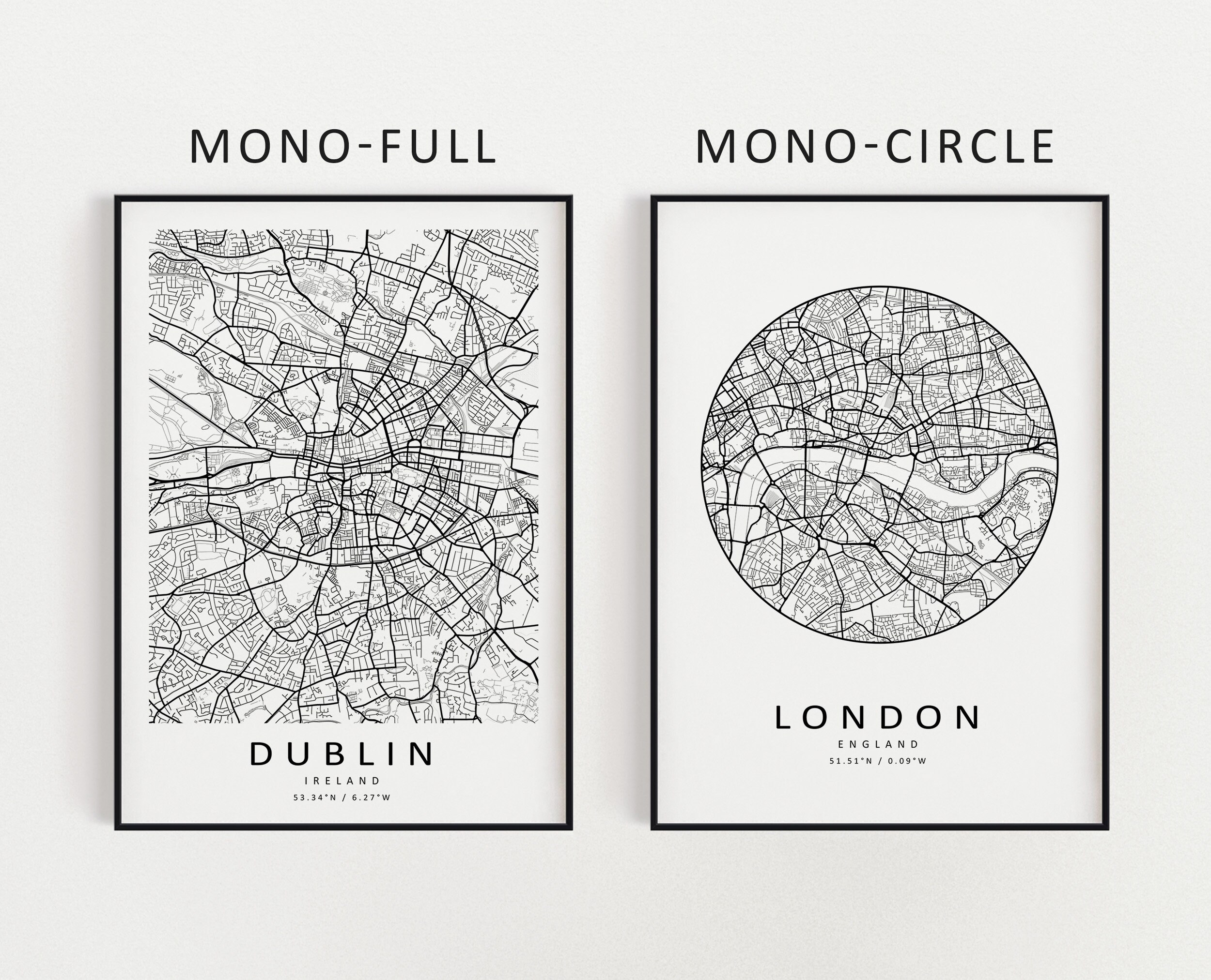 Three Map Printable Custom Set of 3 Map Prints | Set of Three Prints Simple | Any Three ...