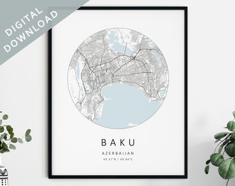 Baku Map Print | Map Of Baku | Baku Azerbaijan City Map Art | Baku Poster | Baku Print DIGITAL DOWNLOAD | Baku Wall Art