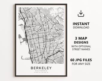 Berkeley, California Map Printable – Digital Download City Map, Minimalist Street Map Wall Art