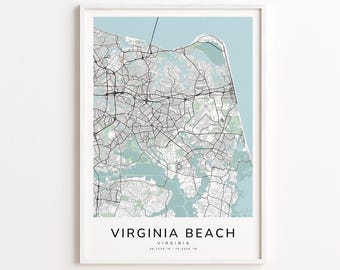 Virginia Beach Virginia Map Print – Detailed Street Map Wall Art, Modern City Map Poster, Home Wall Decor