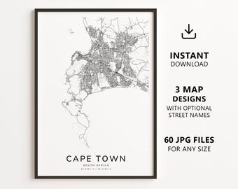 Cape Town, South Africa Map Printable – Digital Download City Map Wall Art, Minimalist Street Map Poster