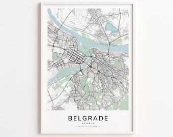 Belgrade Serbia Map Print – Detailed Street Map Wall Art, Modern City Map Poster, Travel Decor Gift