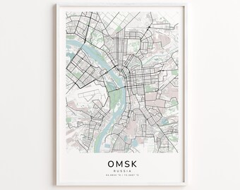 Omsk Russia Map Print – Detailed Street Map Wall Art, Modern City Map Poster, Travel Decor Gift