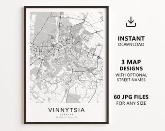Vinnytsia, Ukraine Map Printable – Digital Download City Map Wall Art, Minimalist Street Map Poster