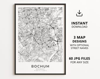 Bochum, Germany Map Printable – Digital Download City Map, Minimalist Street Map Wall Art