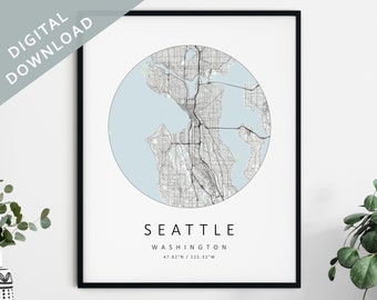 Seattle Map Print | Map Of Seattle | Seattle Washington City Map Art | Seattle Poster | Seattle Print DIGITAL DOWNLOAD | Seattle Wall Art