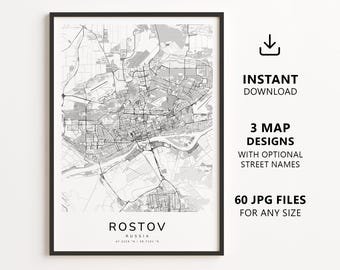 Rostov, Russia Map Printable – Digital Download City Map, Minimalist Street Map Wall Art