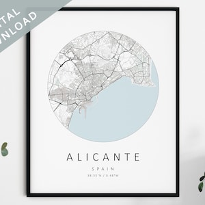 Alicante Carte Imprimer | Carte de la | d’Alicante Alicante Espagne Carte de la ville Art | Affiches d’Alicante | Alicante Print DIGITAL DOWNLOAD | Art mural d’Alicante
