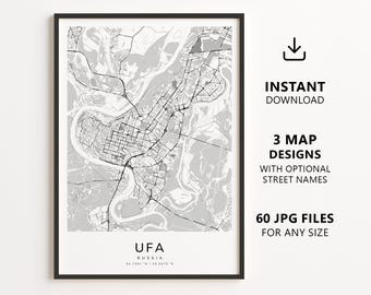 Ufa, Russia Map Printable – Digital Download City Map, Minimalist Street Map Wall Art