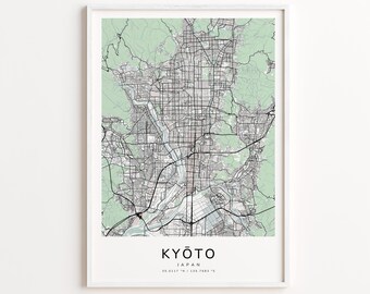 Kyōto Japan Map Print – Detailed Street Map Wall Art, Modern City Map Poster, Travel Decor Gift