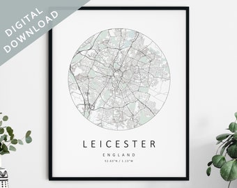 Leicester Map Print | Map Of Leicester | Leicester England City Map Art | Leicester Poster | Leicester Print | Leicester Wall Art