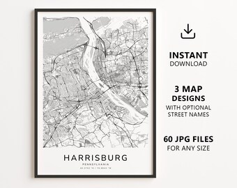 Harrisburg, Pennsylvania Map Printable – Digital Download City Map Wall Art, Minimalist Street Map Poster