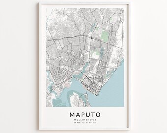 Maputo Mozambique Map Print – Detailed Street Map Wall Art, Modern City Map Poster, Travel Decor Gift