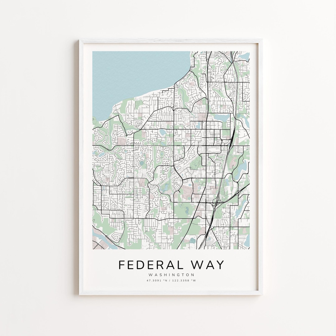 Federal Way Washington Map Print – Detailed Street Map Wall Art, Modern ...