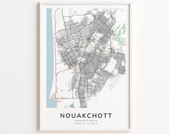 Nouakchott Mauritania Map Print – Detailed Street Map Wall Art, Modern City Map Poster, Travel Decor Gift