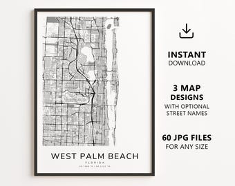West Palm Beach, Florida Map Printable – Digital Download City Map Wall Art, Minimalist Street Map Poster