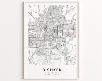 Bishkek Kyrgyzstan Map Print – Detailed Street Map Wall Art, Modern City Map Poster, Travel Decor Gift