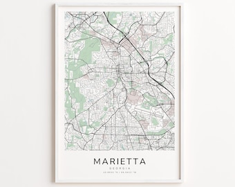Marietta Georgia Map Print – Detailed Street Map Wall Art, Modern City Map Poster, Travel Decor Gift