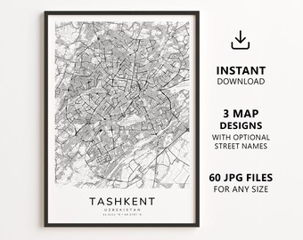 Tashkent, Uzbekistan Map Printable – Digital Download City Map Wall Art, Minimalist Street Map Poster