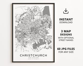 Christchurch, New Zealand Map Printable – Digital Download City Map, Minimalist Street Map Wall Art