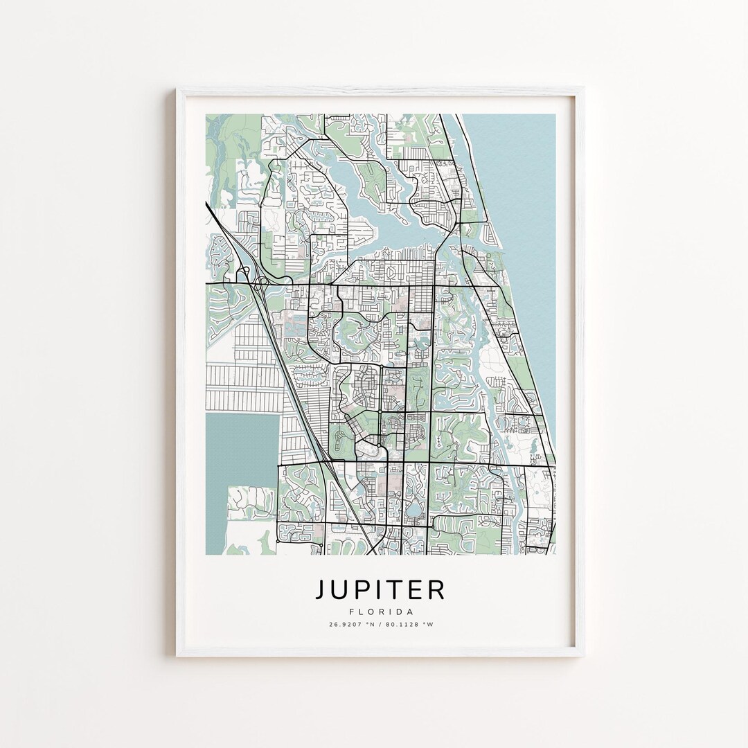 Jupiter Florida Map Print – Detailed Street Map Wall Art, Modern City ...