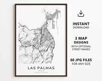 Stadtplan von Las Palmas, Spanien zum Ausdrucken – Digitaler Download, minimalistischer Straßenplan als Wanddekoration