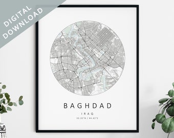 Baghdad Map Print | Map Of Baghdad | Baghdad Iraq City Map Art | Baghdad Poster | Baghdad Print DIGITAL DOWNLOAD | Baghdad Wall Art