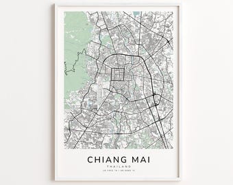 Chiang Mai Thailand Map Print – Detailed Street Map Wall Art, Modern City Map Poster, Home Wall Decor