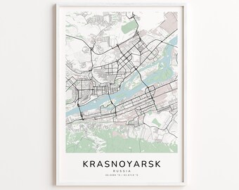 Krasnoyarsk Russia Map Print – Detailed Street Map Wall Art, Modern City Map Poster, Travel Decor Gift