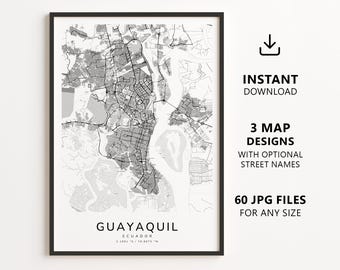 Guayaquil, Ecuador Map Printable – Digital Download City Map, Minimalist Street Map Wall Art