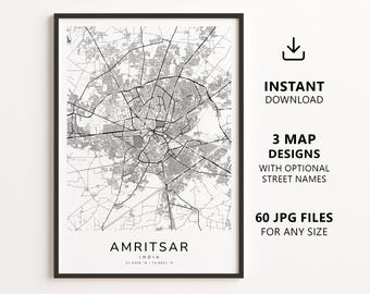 Amritsar, India Map Printable – Digital Download City Map Wall Art, Minimalist Street Map Poster