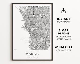 Manila, Philippinen – Stadtplan zum Ausdrucken – Digitaler Download, minimalistisches Straßenkarten-Poster