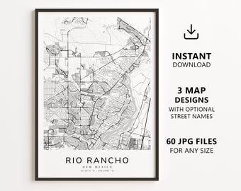Rio Rancho, New Mexico Map Printable – Digital Download City Map Wall Art, Minimalist Street Map Poster