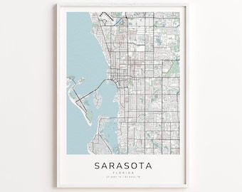 Sarasota Florida Map Print – Detailed Street Map Wall Art, Modern City Map Poster, Home Wall Decor