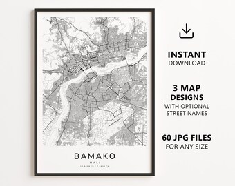 Bamako, Mali Map Printable – Digital Download City Map, Minimalist Street Map Wall Art