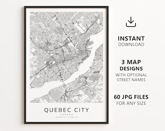 Stadtplan von Québec City, Kanada zum Ausdrucken – Digitaler Download, Stadtplan-Wandbild, minimalistisches Straßenkartenposter