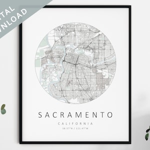 サクラメントの地図プリント | サクラメントの地図 | カリフォルニア州サクラメントの都市地図アート | サクラメントのポスター | サクラメントのプリント | サクラメントの壁アート