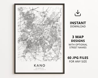 Kano, Nigeria Map Printable – Digital Download City Map Wall Art, Minimalist Street Map Poster