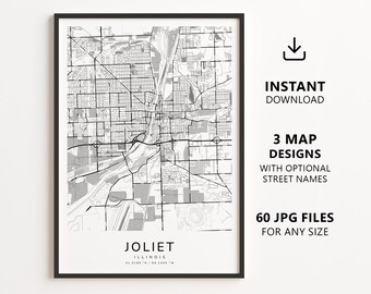Joliet, Illinois Map Printable – Digital Download City Map Wall Art, Minimalist Street Map Poster
