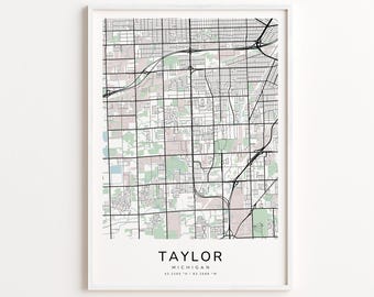 Taylor Michigan Map Print – Detailed Street Map Wall Art, Modern City Map Poster, Home Wall Decor