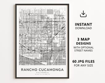 Rancho Cucamonga, California Map Printable – Digital Download City Map, Minimalist Street Map Wall Art