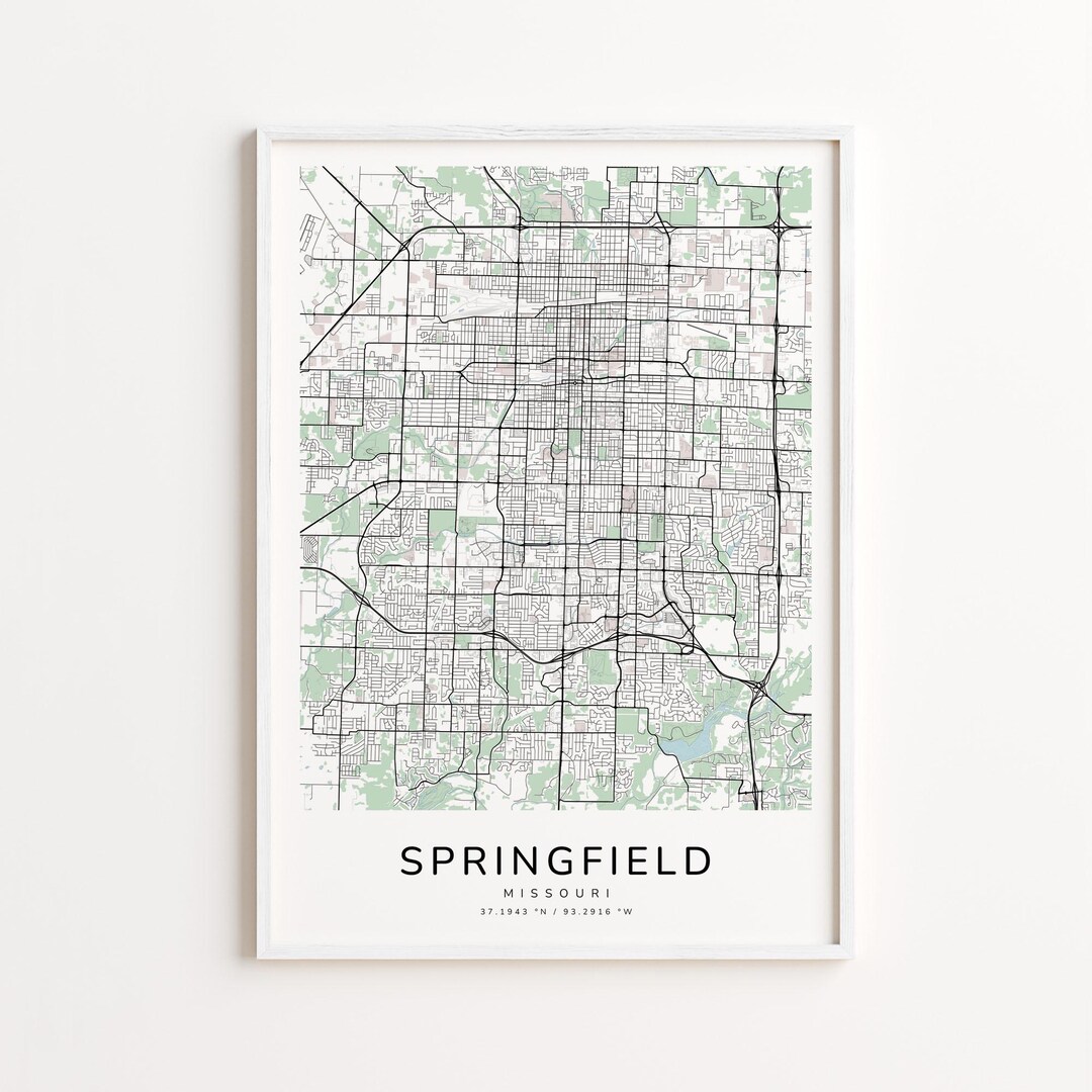 Springfield Missouri Map Print – Detailed Street Map Wall Art, Modern ...