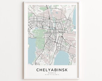Chelyabinsk Russia Map Print – Detailed Street Map Wall Art, Modern City Map Poster, Home Wall Decor