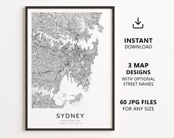 Sydney, Australia Map Printable – Digital Download City Map Wall Art, Minimalist Street Map Poster